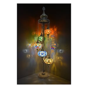 Customizable 5 Globe Mosaic Floor Lamp, 68 Colors Option, Moroccan Floor Lamp, Turkish Mosaic Standing Lamp