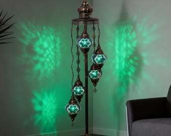 Mozaist 5 Globe- Turkish Mosaic Floor Lamp – Turquoise Green, Mosaic Light, Stained Glass Lighting