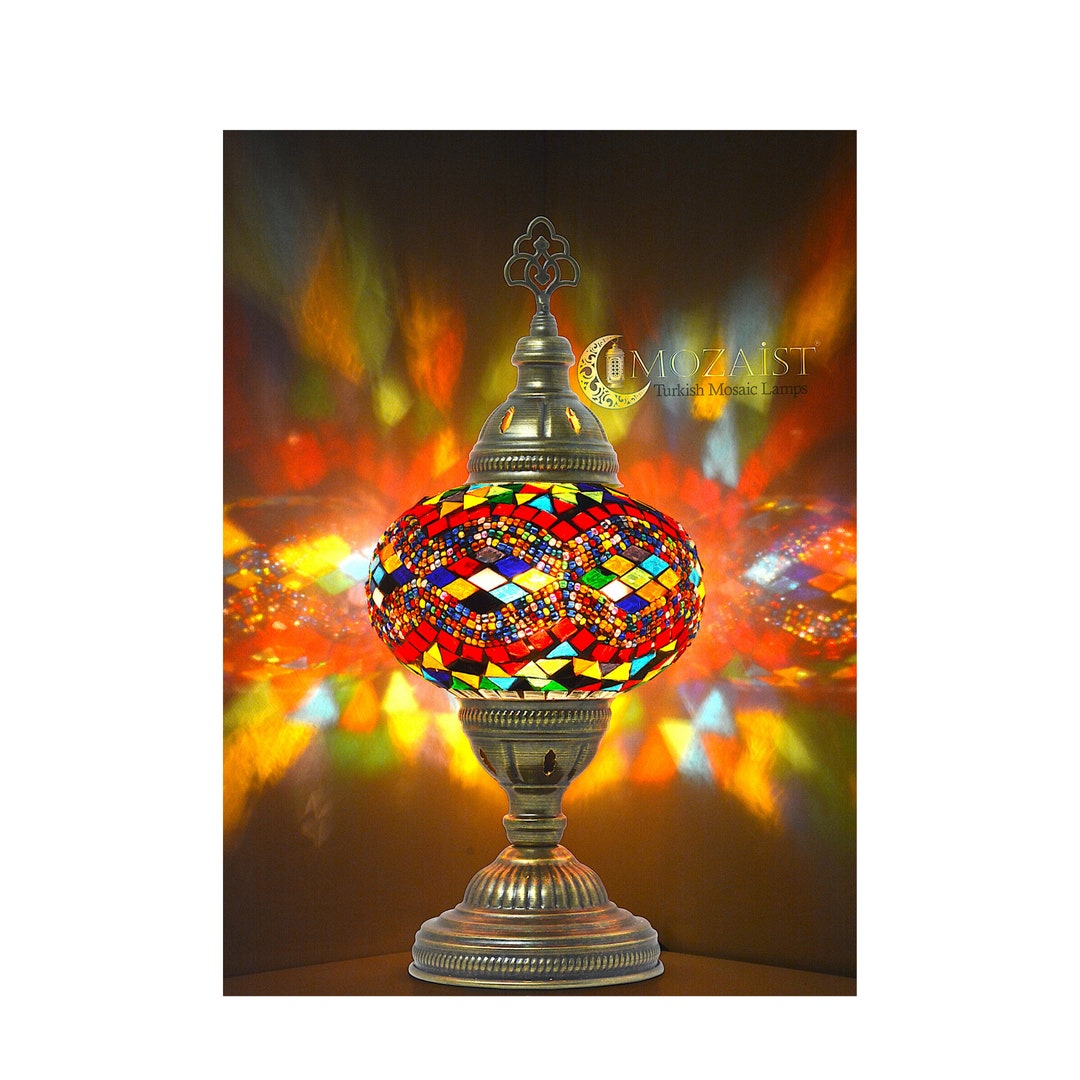 Battery Operated Mosaic Table Lamp, Turkish Lamp, Turkish Lampshade