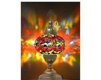 Battery Operated Mosaic Table Lamp, Turkish Lamp, Turkish Lampshade, Hand Made Boho Lamp, Moroccan Table Lamp, Glass Table Lamp, Mozaist,
