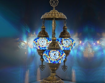 Boho Lampe, türkische Mosaiklampe, 3 Globe Tischlampe, Schreibtischlampe Für Wohnzimmer, Mosaiktischlampe, marokkanischer Lampenschirm, Stehlampe.