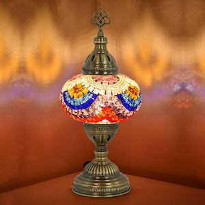 Mozaist Battery Operated Mosaic Table Lamp, Turkish Bedside Light,