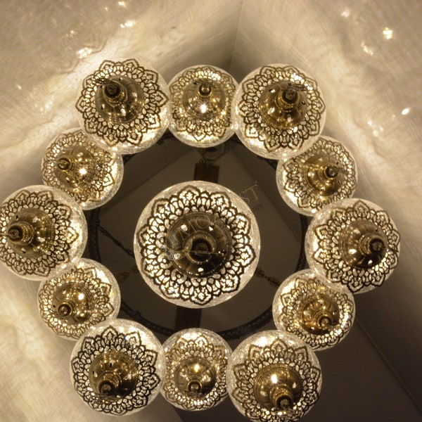 Crack Globe Turkish Chandelier, 13in1 Ball Pendant Light, Moroccan Lamp