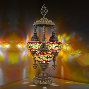 3 Globe Table Lamp, 10 Different Color Option, Mosaic Short Floor Lamp For Living Rooms, Turkish Lamp, Boho Lamp, Table Lamp
