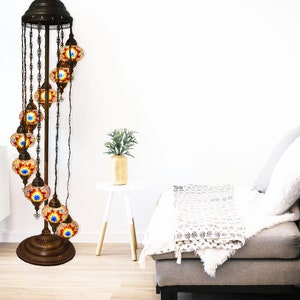 Turkish Floor Lamp with Beautiful 9 Mosaic Globe, Decorative Boho Floor Lamp, Personalized Moroccan Standing Lamp