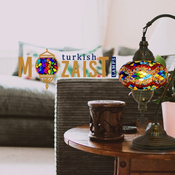 Handmade Turkish Mosaic Table Lamp, Swan Neck Bedside Lamp,