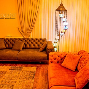 Customizable Turkish Floor Lamp: 11 Globe Mosaic Stained Glass Lampshade