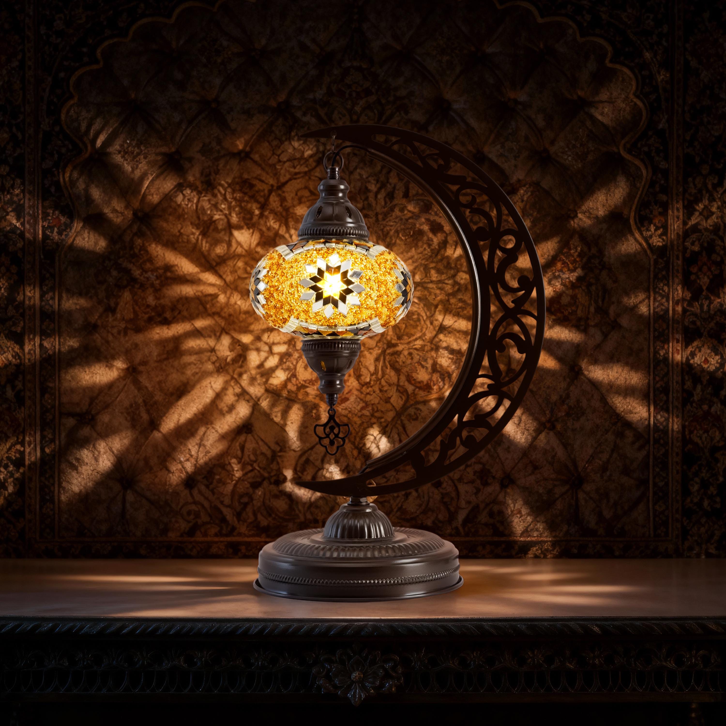 Turkish Moon Mosaic Table Lamp – Handmade Moroccan Style Lamp With
