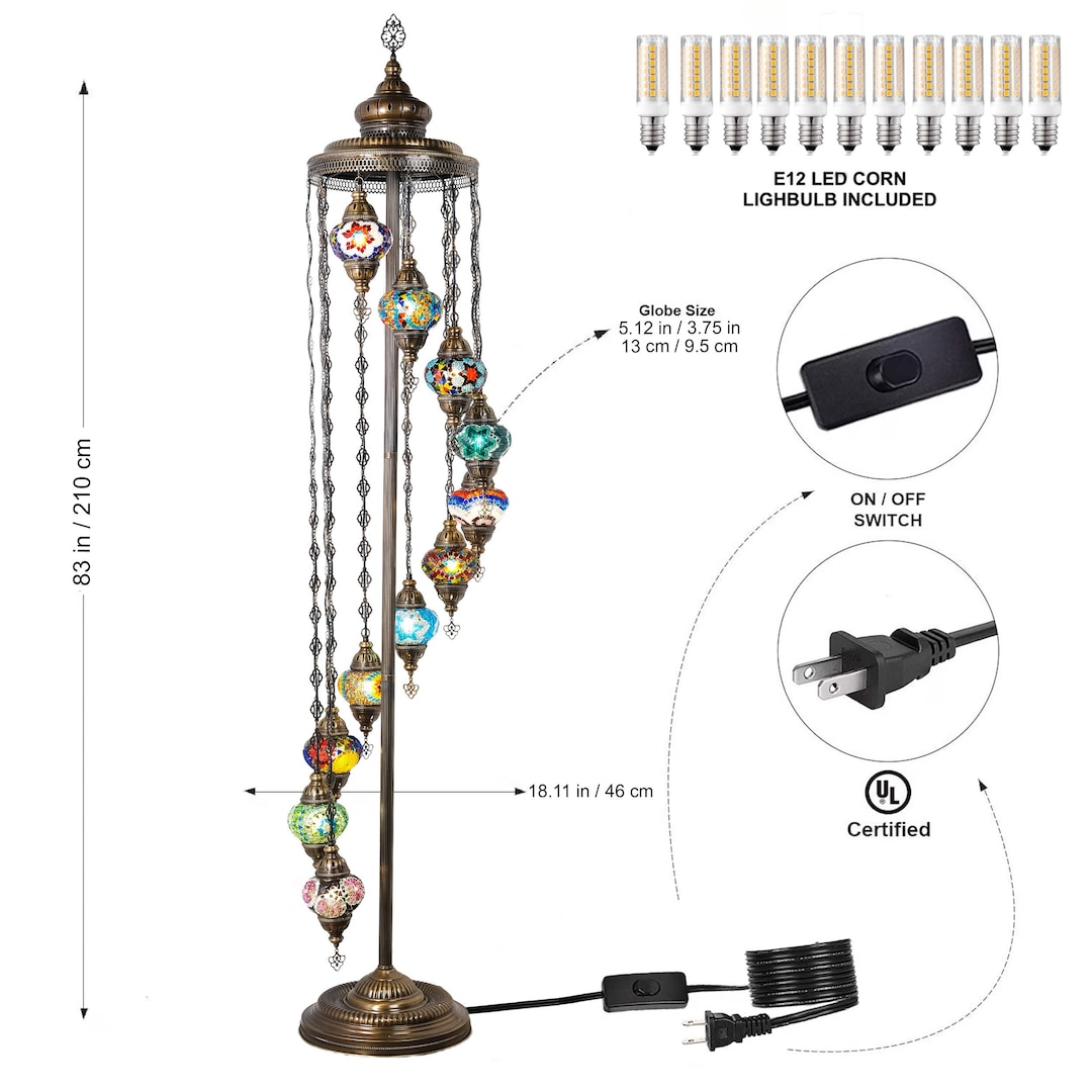 Customizable Turkish Mosaic Floor Lamp: Handmade Moroccan Corner Light - 7 Globe Floor Lamp