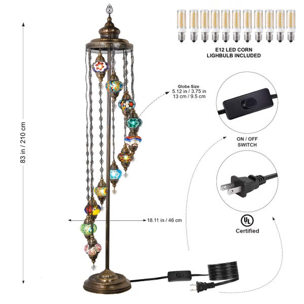 Customizable Turkish Mosaic Floor Lamp: Handmade Moroccan Corner Light