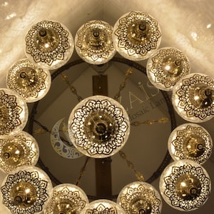 Ottoman Style, 15 Big Globe Palace Chandelier, Clear Cracked Globe Turkish Chandelier,46''Special Production,Mosaic Chandelier,Moroccon Lamp