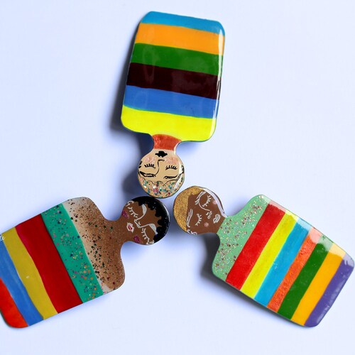 XL RAINBOW artistic earrings - Biquette Fascinators - made by shops hand in France - Arty jewellery and Pop