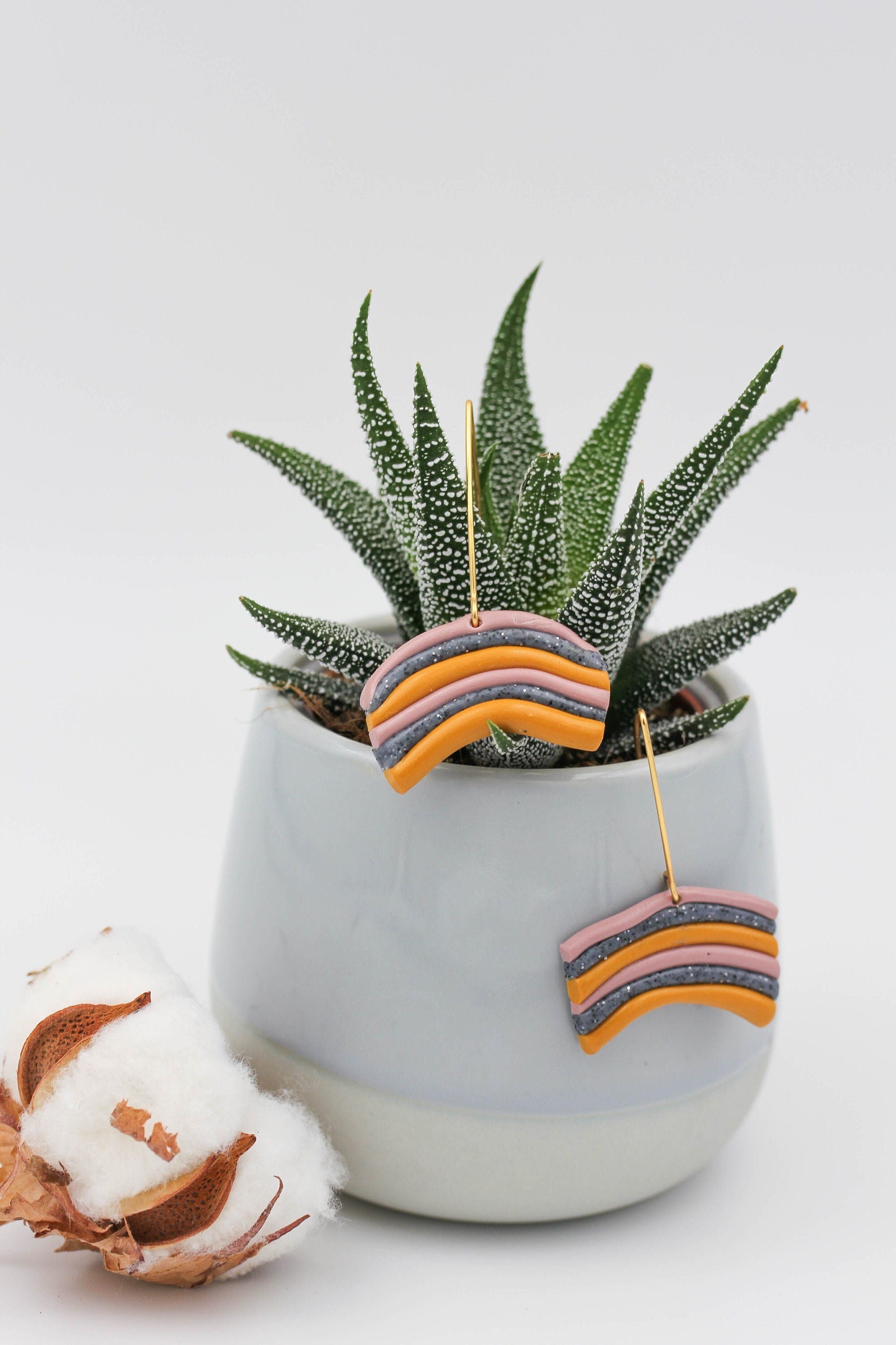 Rainbow Minimalist Earrings Polymer Paste And Resin Les Etsy