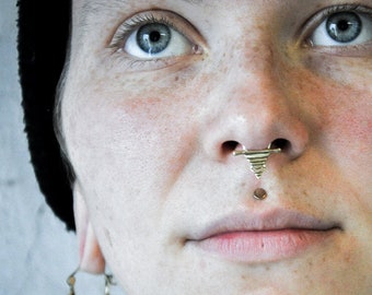 SMALL SEPTUM – with geometrical Pattern - Brass and Silver - Tribal, Boho, Trance