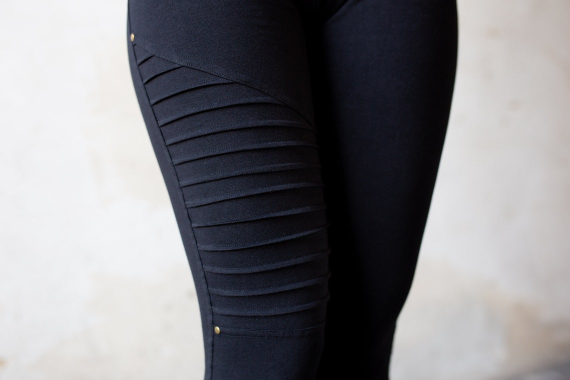 Vixxsin Punk Gothic Wind Leggings With Rivets & Zipper - Stretchy Cotton Trousers