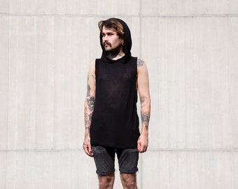 TRANSLUCENT TANK TOP - with hood - black