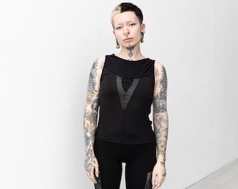 MESHTOP - licht transparant, met glanzend detail - zwart