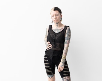 NET TOP - see-through, with Visible Seams - black