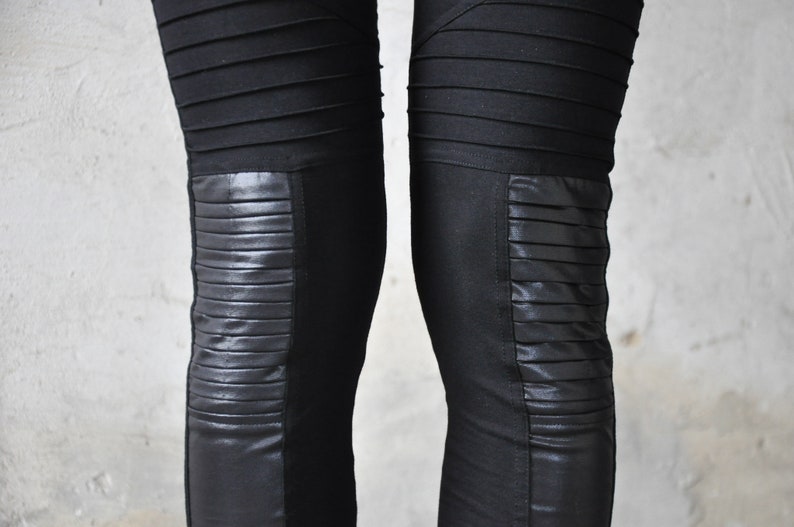 LEGGINGS mit Kunstleder und Nähten Dystopie, Postapokalypse, Cyberpunk schwarz Bild 4