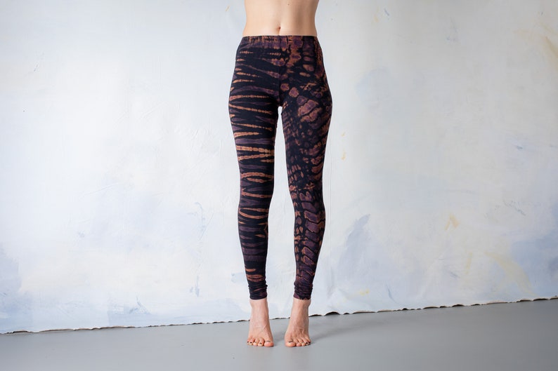 LEGGINGS look tigre et léopard batik, tie-dye unisexe noir-abricot-violet image 2