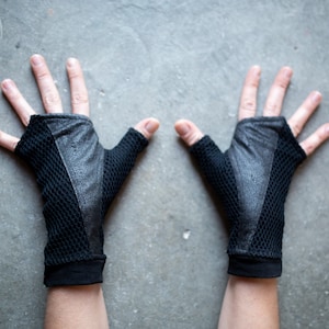 Artificial in Leather Etsy Unisex - Fingerless WARMERS WRIST Gloves Look Net Black Warmers, Hand Arm Warmers, With