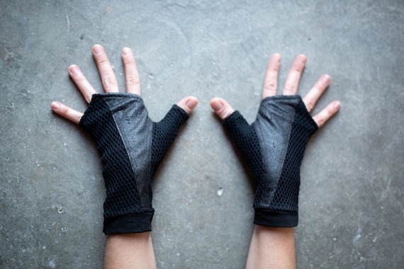 WRIST WARMERS in Net Look - Black Hand Arm Warmers, Unisex Fingerless Etsy Gloves Leather With Warmers, Artificial