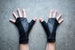 WRIST WARMERS in Net Look - Arm Warmers, Hand Warmers, Fingerless Gloves - with Artificial Leather - unisex - black 