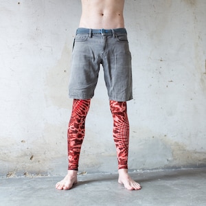 LEGGINGS mit abstraktem Blumenmuster Batik, Schnurbatik, Knüpfbatik, Tie-Dye unisex flashy red, hochrot Bild 8