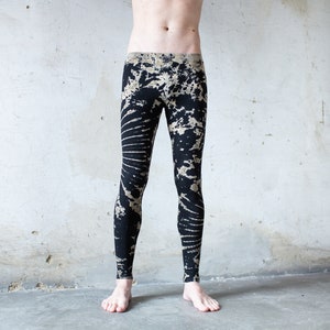 LEGGINGS with an abstract floral Pattern Batik, Tie-Dye unisex black-beige-gray image 7