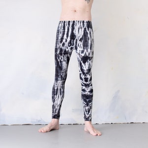 LEGGINGS mit abstrakten Rauten Batik, Schnurbatik, Knüpfbatik, Tie-Dye unisex schwarzgrau-weiß Bild 6