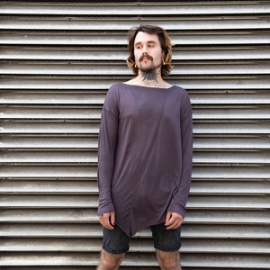 ASYMMETRIC SHIRT - Long Sleeve Shirt - Translucent - with Visible Seams - lavender gray
