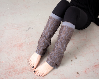 Light-Weighted Leg Warmers - Boot Socks, Boot Cuffs with Floral Lace - light gray