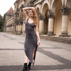 DRESS with BEADS - asymmetrical - gray
