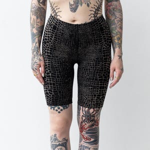 BIKER SHORTS - with abstract Alligator Pattern - Batik, Screen Printing - black-gray-beige