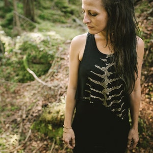 RACERBACK TANK TOP - with abstract Bone Pattern - Batik, Tie-Dye - black-gray-beige