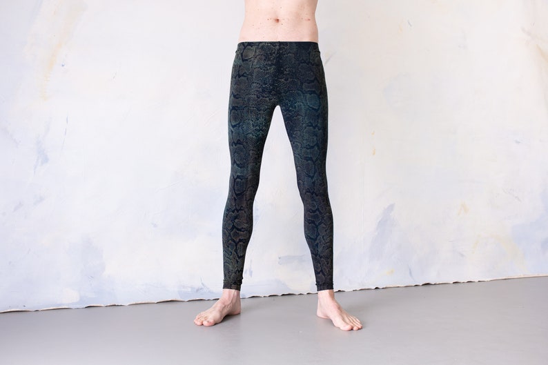 LEGGINGS with abstract snake pattern screen printing unisex blue-green image 9