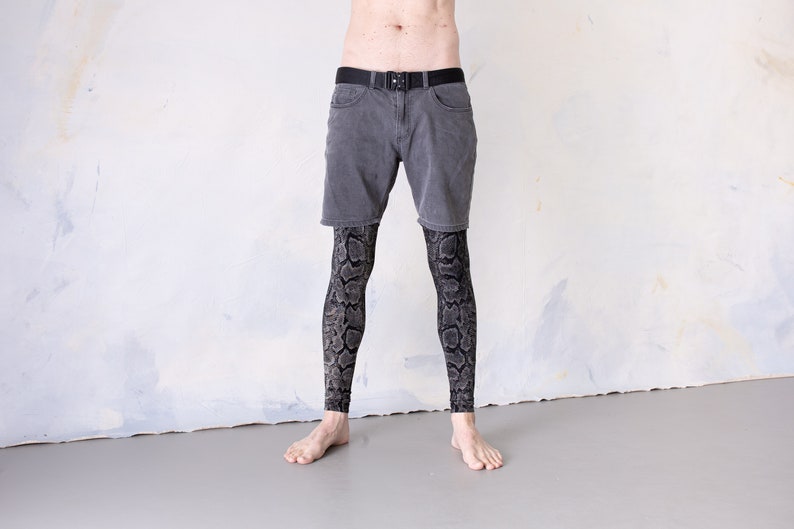 LEGGINGS with abstract snake pattern screen printing unisex black-gray-beige zdjęcie 8