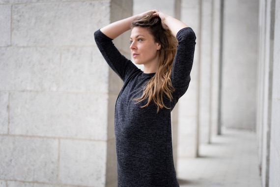 Buy KNITTED DRESS - Pullover Dress With Three-quarter Sleeves - Dark Gray, Mottled Online in India - Etsy Buy KNITTED DRESS - Pullover Dress With Three-quarter Sleeves - Dark Gray, Mottled Online in India - Etsy