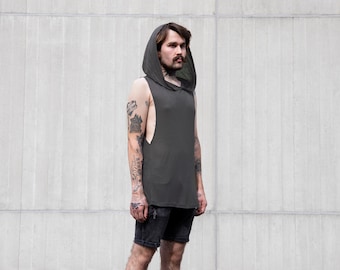 TRANSLUCENT TANK TOP - with hood - metal-gray