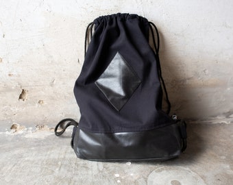 MOCHILA - BOLSA de algodón con elementos de piel sintética - negro