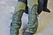 Warmly Lined Leg Warmers, Boot Cuffs ~ with Lacing and Brass Bells ~ Fleece ~ dark green, forest green 