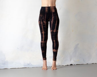 Leggings with Punky Scribble Pattern - Screen Printing, Tie-Dye - unisex - brown-orange-apricot