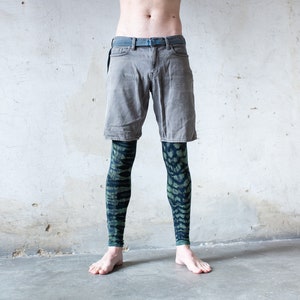 LEGGINGS mit Tiger und Leopardenoptik Akrobatik, Yoga, Acroyoga Batik, Schnurbatik, Knüpfbatik, Tie-Dye unisex dunkelblau-türkis Bild 8