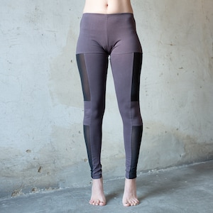 Mesh-Panel Activewear Ankle Length Leggings w Back Pocket, Heather