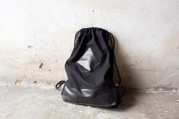 DRAWSTRING BACKPACK Made of Cotton With Synthetic Leather Elements Black Etsy Canada