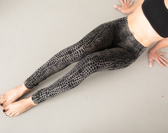 LEGGINGS con fantasia astratta alligatore - unisex - nero-grigio-beige