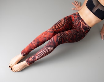 LEGGINGS with an abstract floral Pattern - Batik, Tie-Dye - unisex - flashy red