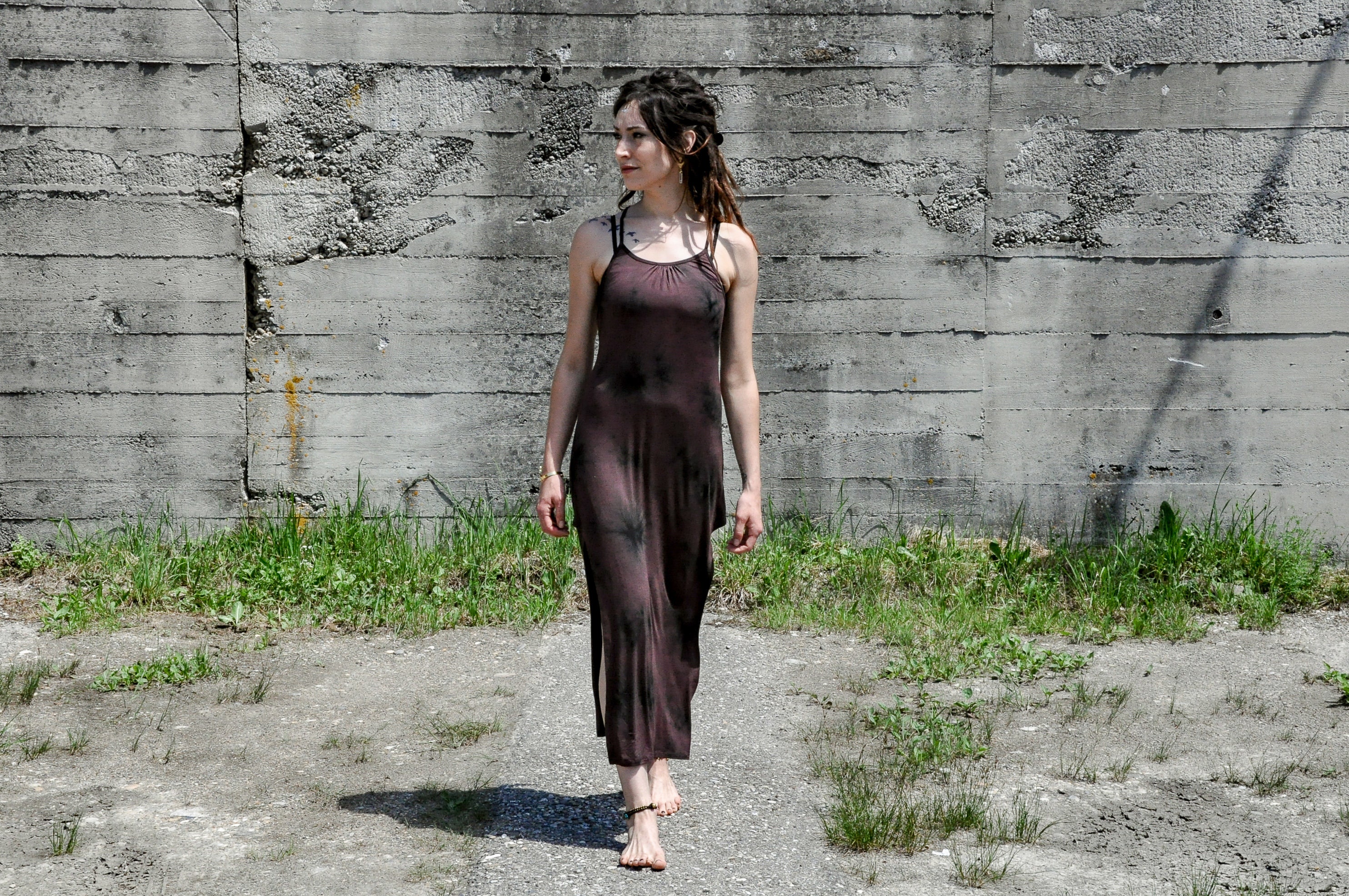 EGYPT ~ Long Dress, Maxi Dress ~ Racerback, with Rivets ~ Batik, Tie-Dye ~ brown-black