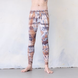 LEGGINGS mit abstrakten Rauten Batik, Schnurbatik, Knüpfbatik, Tie-Dye unisex beigebraun-lichtblau Bild 6