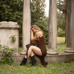 DRESS with BEADS - asymmetrical - brown